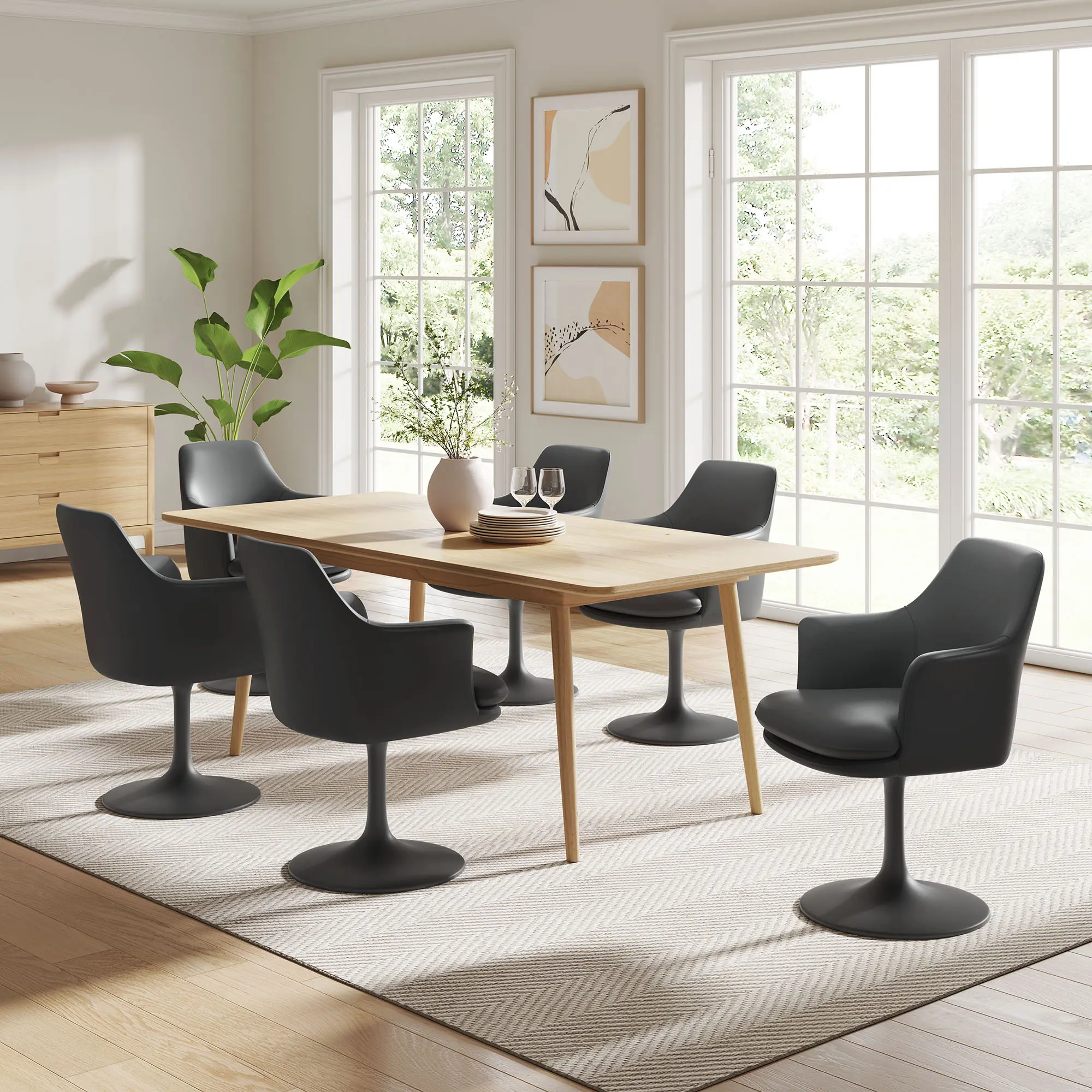 Lippa Modern Faux Leather Swivel Dining Armchair, Black 360° Swivel Dining Room Furniture with Weight Capacity, Modern Dining Chairs