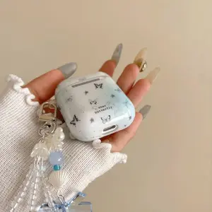 Cute Butterfly Pattern Earphone Case with Pendant & Bowknot Design, Earphone Protective Cover, Earphone Accessories Compatible with AirPods 4, Headset Protection