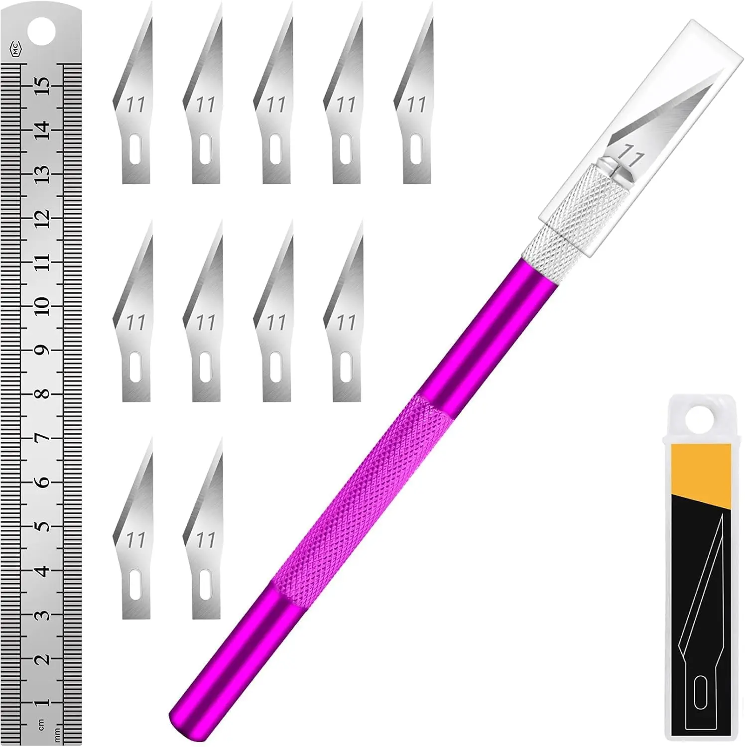 Craft Hobby Knife Set with 10 Extra #11 Blades, 6-Inch Metal Ruler | Exacto Knife for Crafting, Precision Cutting