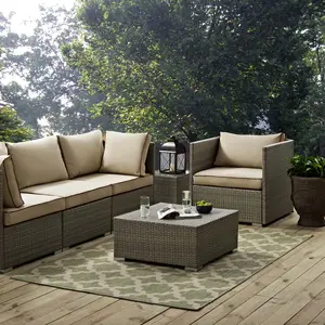 Modway Cerelia Moroccan Trellis 8x10 Indoor and Outdoor Area Rug in Beige and Light Green