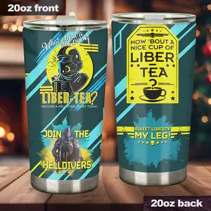 Liber Tea Tumbler Mug, helldivers merch, video game gifts, Unique Tumbler Mugs - scs17812