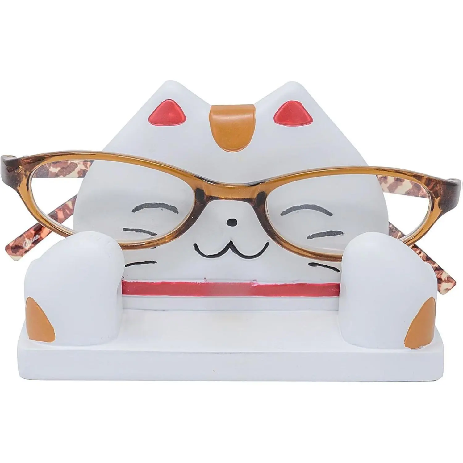 Fun Animal Eyeglass Holder Stand for Kids Women - Securely Hold Kids Eyeglasses, Adult Reading Glasses like Glasses Organizer for Desk, Bedside Nightstand - Maneki Neko Lucky Cat