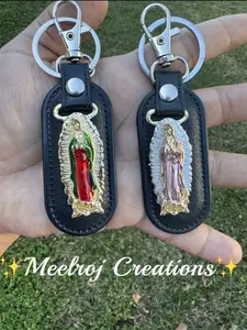 Keychain Virgen de Guadalupe Stainless Steel and leather