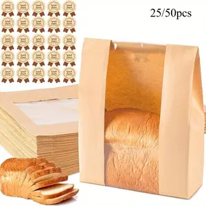25/50 piece set, homemade bread bag, acid bread paper bag with window, thick large bread bag for storing bread, cookies, and snacks, Baking Supplies