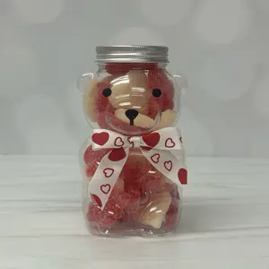 Red and White Sanded Gummy Hearts in Bear Jar Candy Snack Mix