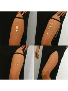 Trendy Sparkly Leg Jewelry Body Jewelry | Butterfly Shell Snake Design | Stretch Lace Multi-Tassel Long Chain for Women