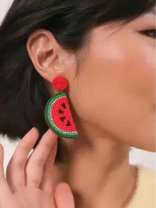 Watermelon Welcome Earrings with Seed Beads and Rhinestones