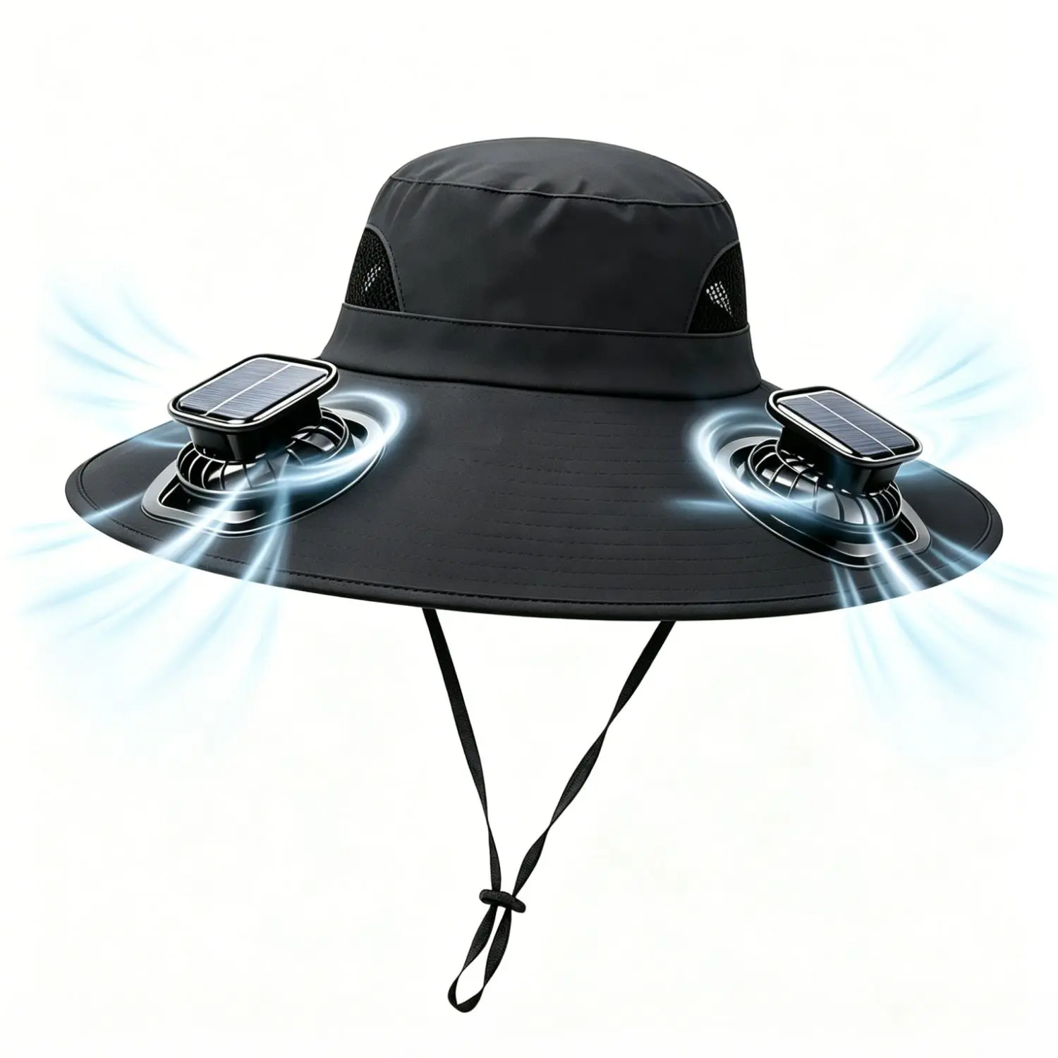 Polyester 3-in-1 Foldable Solar-Powered Bucket Hat - Adjustable, Dual Cooling Fans, USB Rechargeable 3-Speed, UPF 50+ Wide Brim, Breathable Mesh, Heavy-Duty UV Protection Solid Casual Heat Relief Sunscreen Leisure Gear for Gardening (Men, Women)