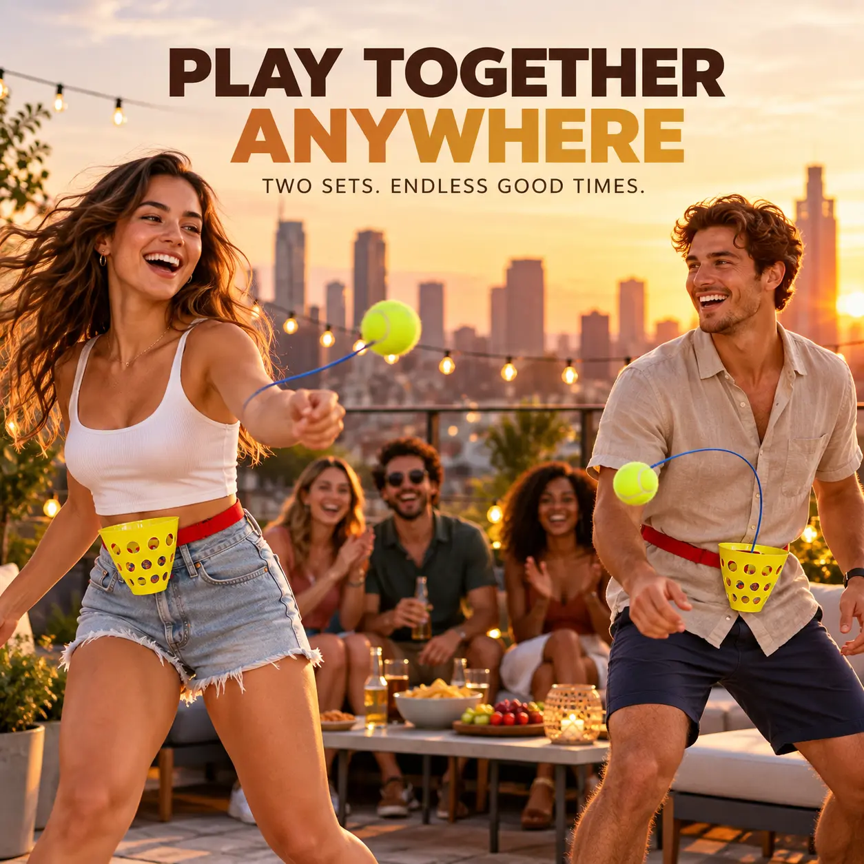 2 Sets Waist Ball Catch Game, Swing Away Party Game with Tethered Balls and Adjustable Belts, Waist Toss Challenge Game for Adults and Families, Funny Group Party Game for Indoor Outdoor, Backyard, Beach and Gatherings