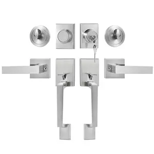 VEVOR Double Door Handle Set, Summervibes,Summervibes, Double Door Lock Set with Reversible Handle Lever, Satin Nickel Square Door Lever, Heavy Duty Double Front Door Handle Set with Dummy, for Front Door or Office Door