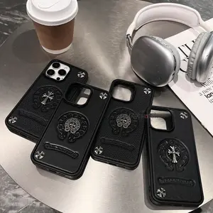 Luxury Leather iPhone Case with Shockproof Thick Frame and Camera Protection, Designer Protective Phone Cover for iPhone 11 12 13 14 15 Pro Max