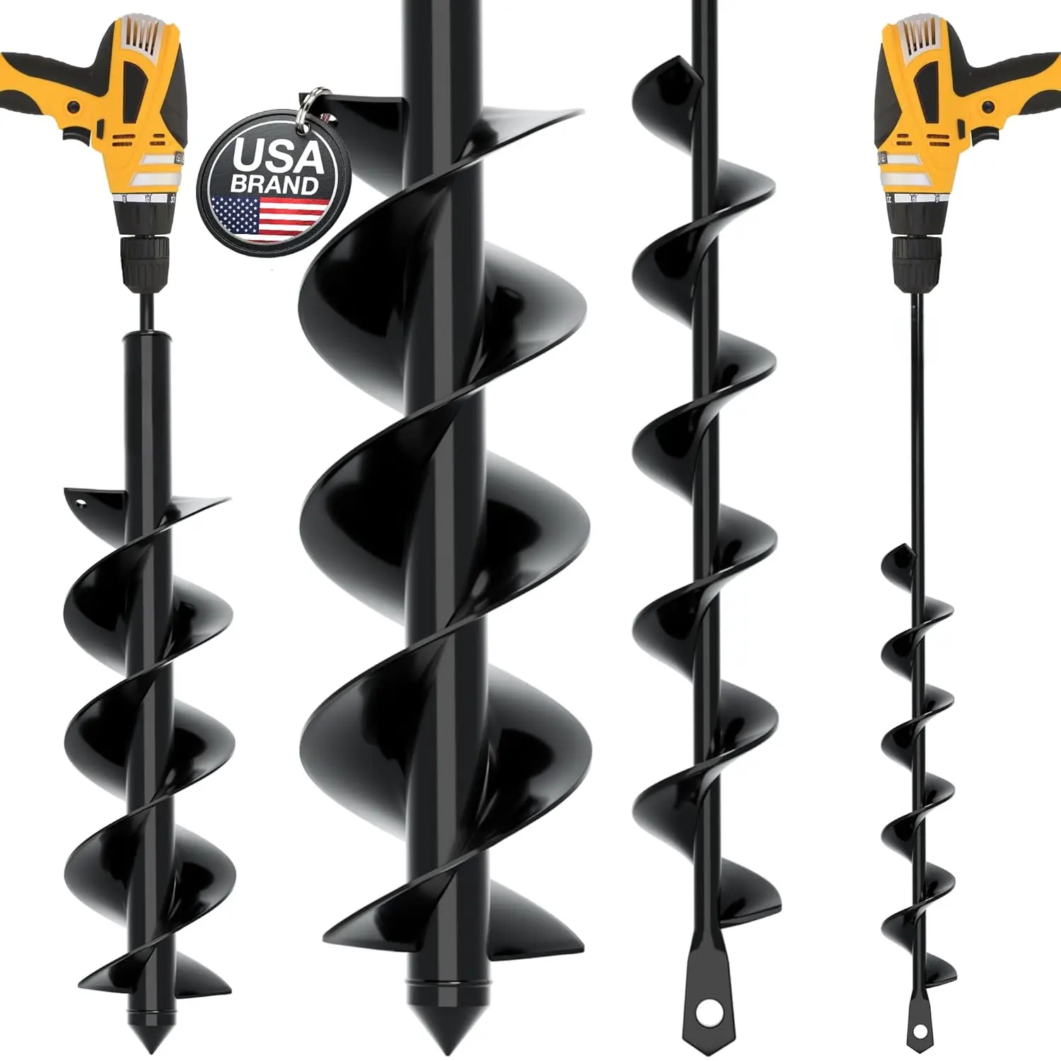 2-Pack Spiral Design Garden Auger Drill Bit Set - 1.6 x 16 + 3.5 x 16 inch Double Spiral Bits, 3/8 in Hex Drive, Versatile Garden Tool for Planting Bulbs, Post Hole Digging