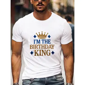 Men'S Birthday King T-Shirt Featuring a Golden Crown Design - a Casual White Tee That Says I'M THE BIRTHDAY KING, Adorned with Blue Diamond Emblems - a Perfect Gift for Birthday Festivities