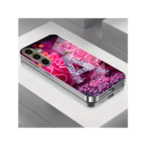 Crystal Pink Rose Pattern New Electroplated Glass Case, Suitable for iPhone17/iPhone17 air/iPhone17 pro/iPhone17 pro max/16 Pro Max/15 Pro Max/14 Pro Max/13 Pro Max/12 Pro Max/11 Pro Max , Compatible With Samsung Galaxy Series A54/A53