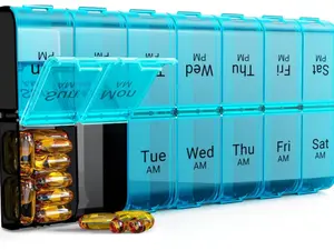 7 Day Extra Large Pill Organizer 2 Times a Day, Weekly Pill Box Twice a Day, XL AM PM Pill Case, Oversized Daily Medicine Organizer for Vitamin, Big Pill Container (Cyan)