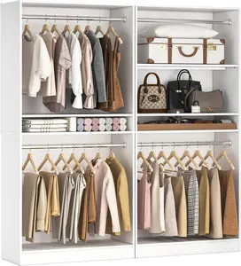 Unikito 72'' Closet System with 4 Hanging Rods, Walk-in Clothing Organizer, 2-Piece Wood Garment Rack for Bedroom