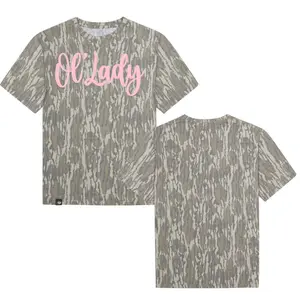 Pink Ol'Lady Mossy Oak Printing On Original Bottomland Camouflage Camo T-Shirt – Soft & Breathable Tee