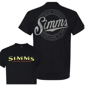 Simms Fishing Products T-Shirt, Vintage Graphic Tee, Soft Cotton Blend Shirt, Established 1985 Apparel for Men & Women, Perfect Fishing Gift