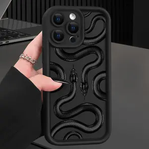 Case for iPhone 16 Pro Max 15 Plus 14 13 12 11 XS XR Black Shining Snake Luxury Pattern Pocket-Friendly Shockproof Silicone Protective Softcase