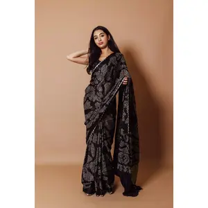 Karishma Black hand bandhej Saree