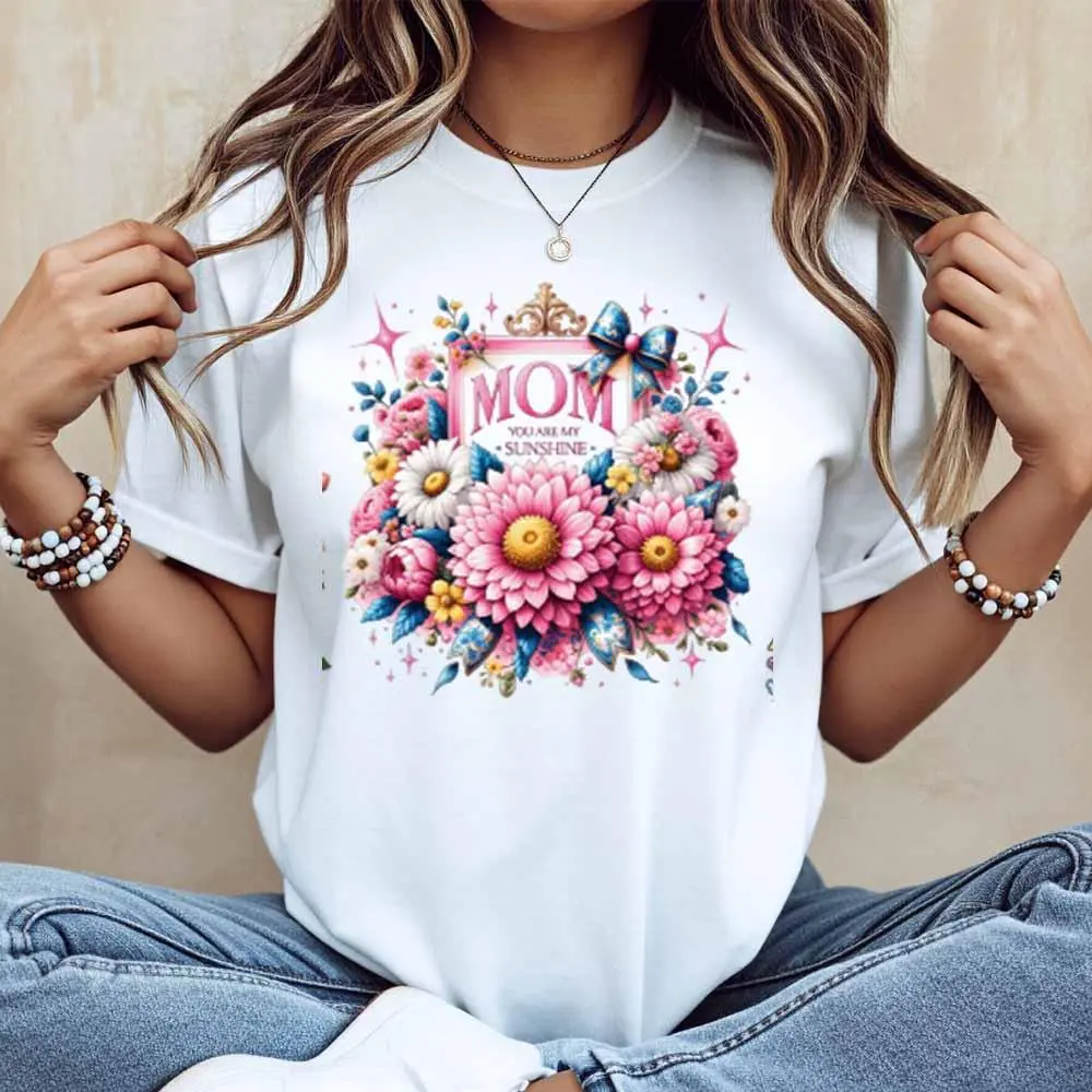 Women's Floral Cotton Short-Sleeve Casual T-Shirt - Round Neck, Regular Fit, Summer Top, Machine Washable, Non-Dry-Cleanable, USA Origin