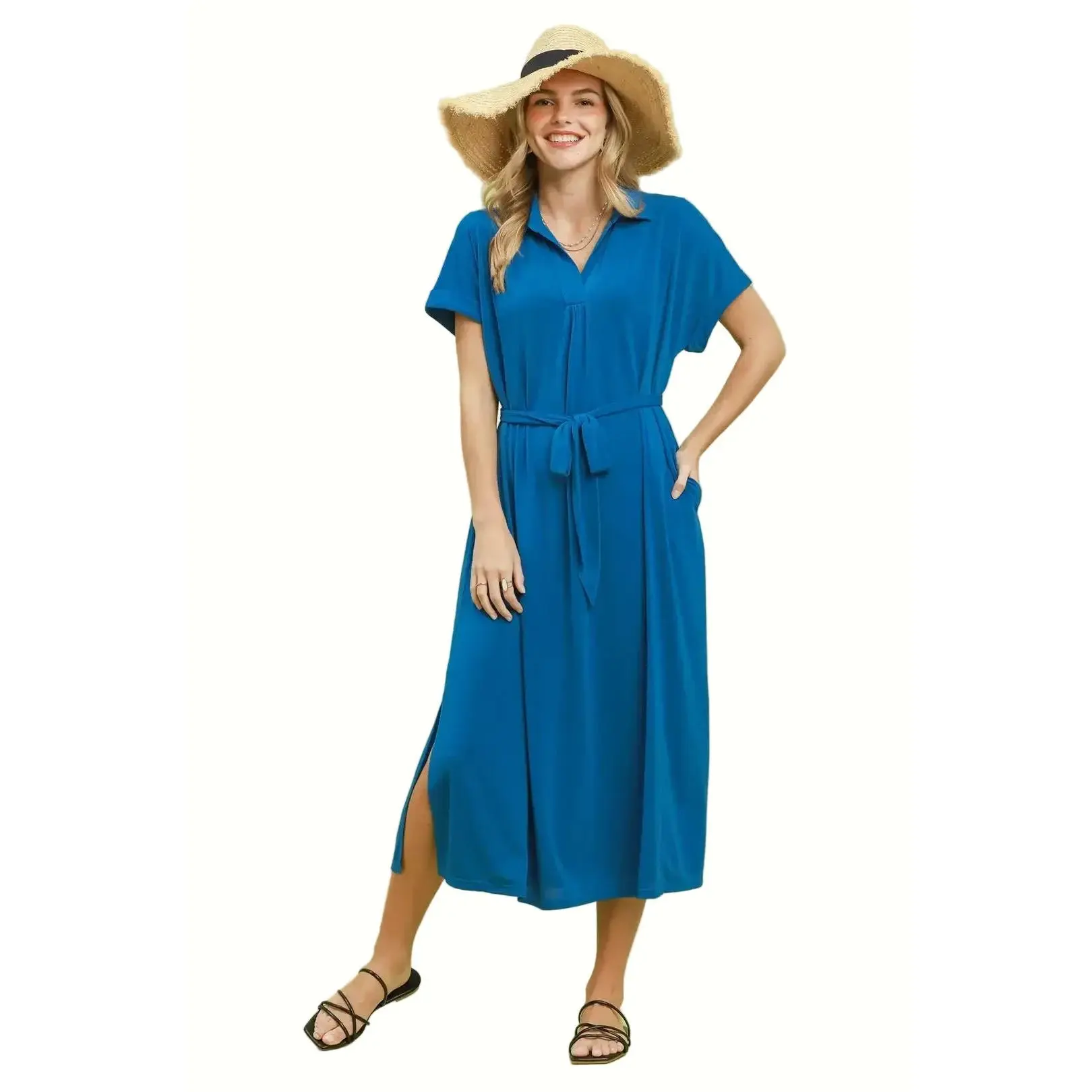 Umgee Collared Belted Midi Dress