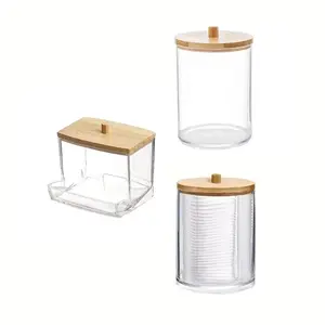 Dust-Proof Cosmetic Containers, 2 Transparent Storage Boxes Set with Wooden Lids, Home Makeup Tools, Organize Your Beauty Products Efficiently
