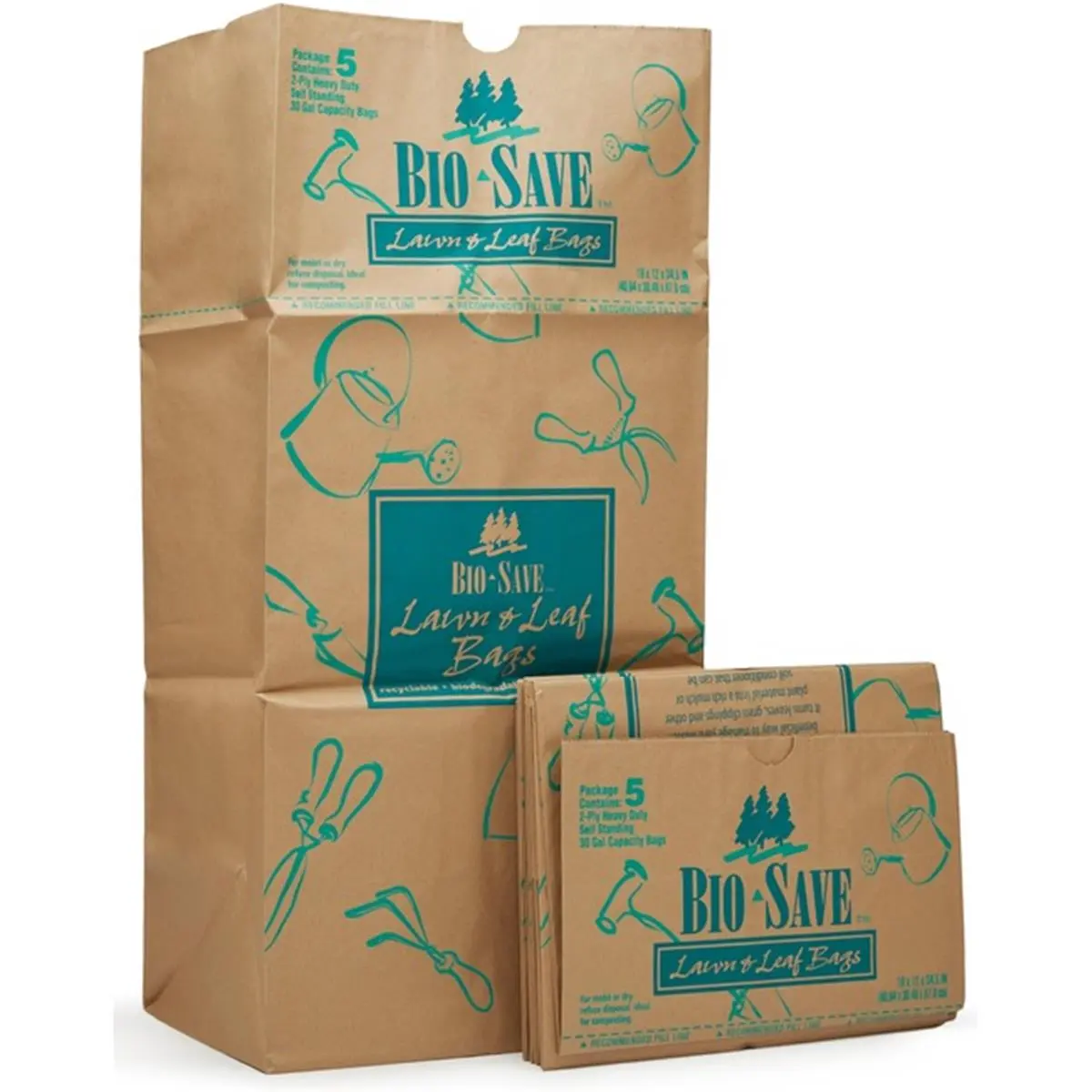 212 MAIN Self-Open Heavy-Duty 30gal Kraft Paper Trash Bags, High Wet Strength, Bio-Save, Garden Use, Pack of 50