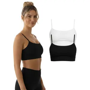 2 Pack Women's Cotton Yoga Bra with Removable Pads Adjustable Strips Breathable Mesh S - XL Regular Plus Free Size High Stretch Cotton Blend Padded Sport Bra Athletic Gym Workout for Women Classic Basic Multi-Color Activewear Womenswear