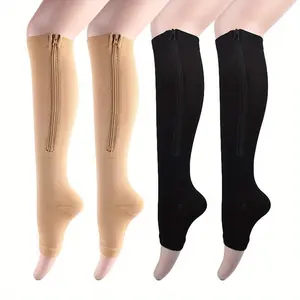 2 Pairs Breathable Compression Socks with Side Zipper - Men & Women's Comfortable Support Womenswear Bridal