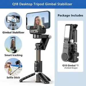 Q18 Follow shooting 360 degree rotation mode gimbal stabilizer selfie stick tripod gimbal suitable for Android and iOS Black Alloy Aluminium Detachable Phone Bluetooth Remote Timer Smartphone Cellphone