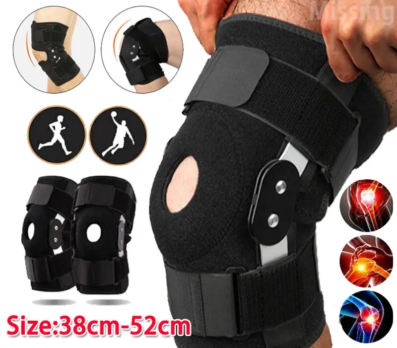 Hinged Compression Knee Support Brace, Open Patella Stabilizer with Flexible Spring Supports & Silicone Anti‑Slip Grip, Breathable Knee Sleeve for Sports, Joint Pain Relief & Post‑Injury Recovery