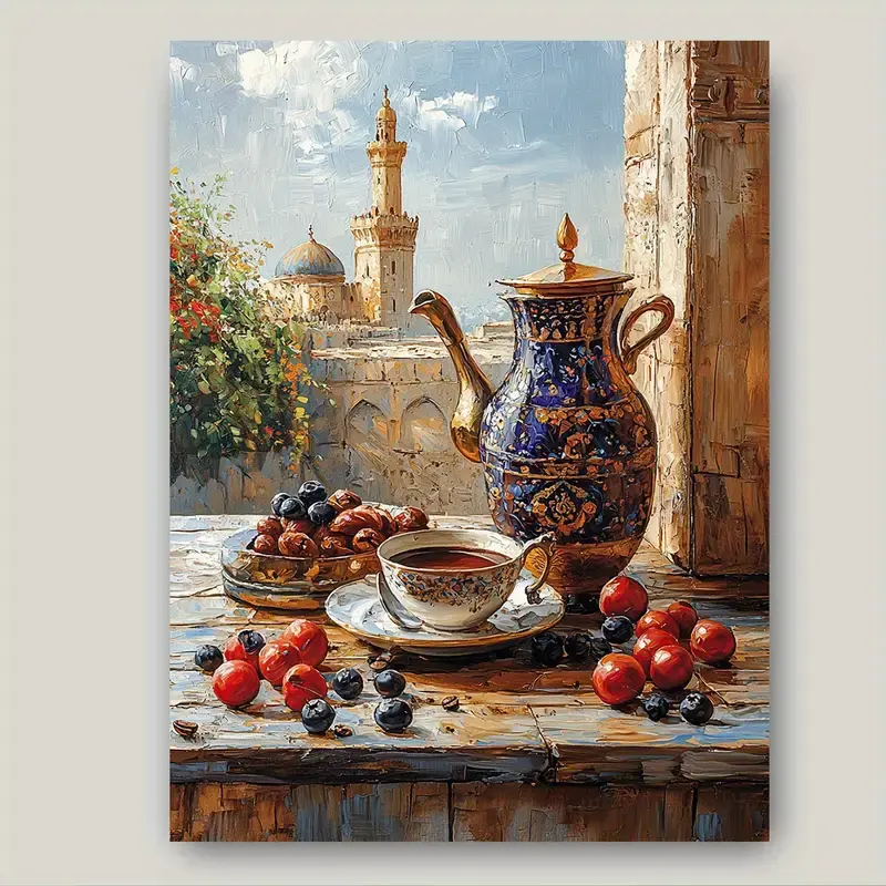 Islamic Food Poster, Arabic Decor With Teapot Coffee Cup Fruits, Persian Kitchen Wall Art, Afghan Style Home Decor, Gift For Islamic Homes, Cultural Wall Hanging Poster