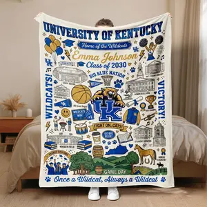 Custom University of Kentucky Graduation Blanket, UK Wildcats Campus Icon Throw Blanket, "Emma Johnson" Personalized Grad Gift
