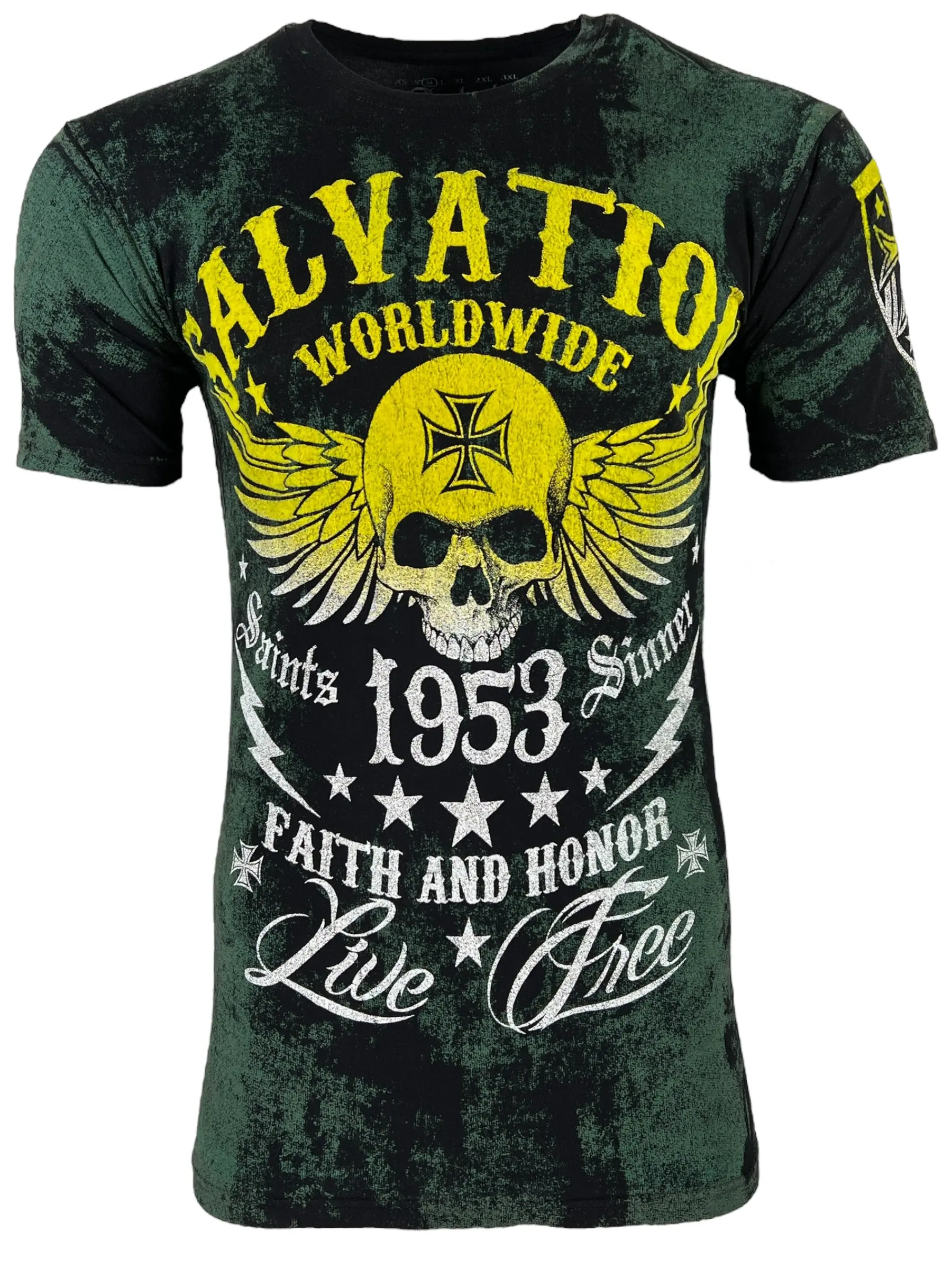 ARCHAIC by Affliction Men's Black Tide Gothic Graphic T-Shirt, 100% Cotton Fitted Cut Crewneck Top Made in USA