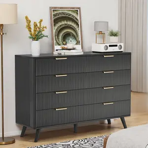 Bedroom 8-drawer vanity, black grooved drawer box, 47.2-inch vertical storage unit with smooth sliding drawers and metal handles, perfect for small spaces - sturdy particleboard structure