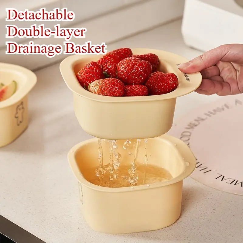 High-value mini double-layer drainage basket for washing fruits New household ins air filter water basket fruit bowl fruit basket suitable for people living alone Convenient, fast and easy to clean