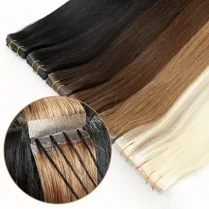 Wholesale 2025 NEW 10pcs Invisible Twin Tape Human Hair Extensions, 12"-24" Seamless PU Light Beige Weft with Micro Links - Straight Hair Pieces in Black, Brown, Blonde & Platinum for Daily Use, Travel, Weddings - Adds Volume & Length