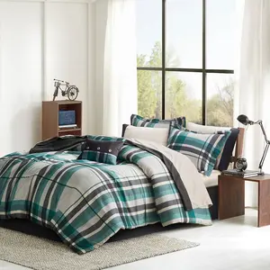 Intelligent Design ID10-2433 90 x 90 x 1 in. Robbie Plaid Comforter Set with Bed Sheets, Teal & Black - Queen Size