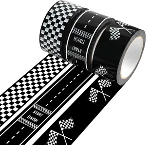 3 Rolls Black White Checkerboard Road Car Track Tape Checkered Flag Race Track Decorative Tapes for Box Scrapbook DIY Crafts Party Decorations,2Inches X 109Yards Sanixin US