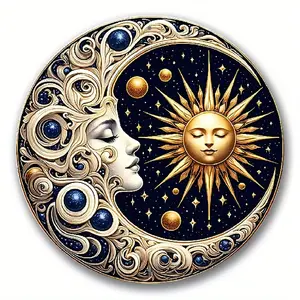 1piece Vintage Celestial Moon & Sun Wall Art - 8x8 Inch Aluminum Metal Wall Decor with Golden & Blue Accents, Durable Home Decor for Living Room, Bedroom, Office, Unique Gift Idea, Moon Decor, Home Wall Decor, Vintage Wall Art, Wall decor,Posters