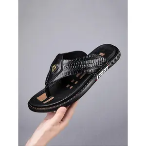 Men's Fashionable All-match Crocodile Embossed Slides, Casual Comfortable Slides for Summer, Simple Outdoor Beach Slippers for Daily Wear, Footwear Sandal