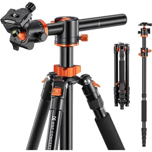 K&F Concept 67in Aluminium Camera Tripod, Portable Metal Alloy Monopod Stick with 360-Degree Ball Head, Quick Release Plate, Bubble Level for DSLR Camera Accessories (T255A4+BH-28L, TM2515T1)