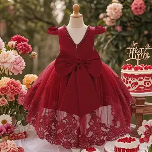2101 Lace princess dress with special trailing design suitable for girl birthday parties gifts anniversaries bow design elegant dress