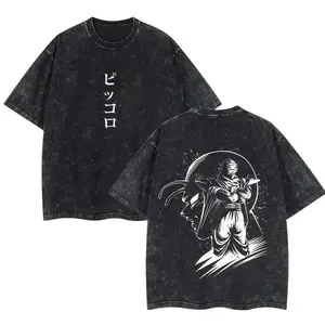 Retro Washed Cotton T-Shirt Anime Vintage Piccolo Graphic T-Shirt Dragon Ball Cotton Tee Unisex Crewneck Short Sleeve S-4XL-5XL Shirt Streetwear Style for Men & Women, Casual Manga Top Perfect Gift for Anime Fans