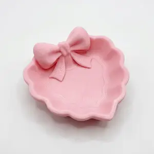 Heart-Shaped Jewelry Tray with Bow, 3D Printed, Ideal for Vanity, Sink, Home Decor, Office Desk, Jewelry Storage