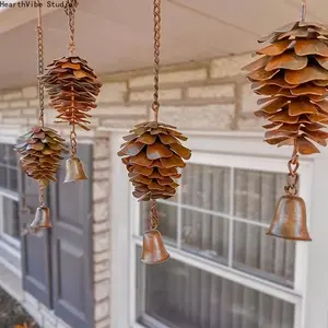2 Pine Cone Hanging Decorations with Bells, Iron Pine Cone Wind Chime Decorations, Iron Pine Cone Pendants, Decorative Hanging Decorations And Garden Courtyard Home Decorations, Spring And Summer Decorations, Christmas Gifts