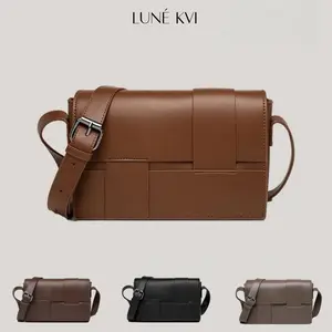 LUNÉ KVI New Fashion Unisex Small Square Crossbody Bag Casual Versatile Minimalist Crossbody Bag Asymmetrical Weave Design Mini Shoulder Bag