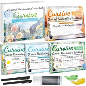 4 Pack Grooved Cursive Handwriting Workbook Kit Magic  Grooved Handwriting Practice with Disappearing Ink Pens Cursive Kickoff Student Workbook for  Words Letters Sentences Reading