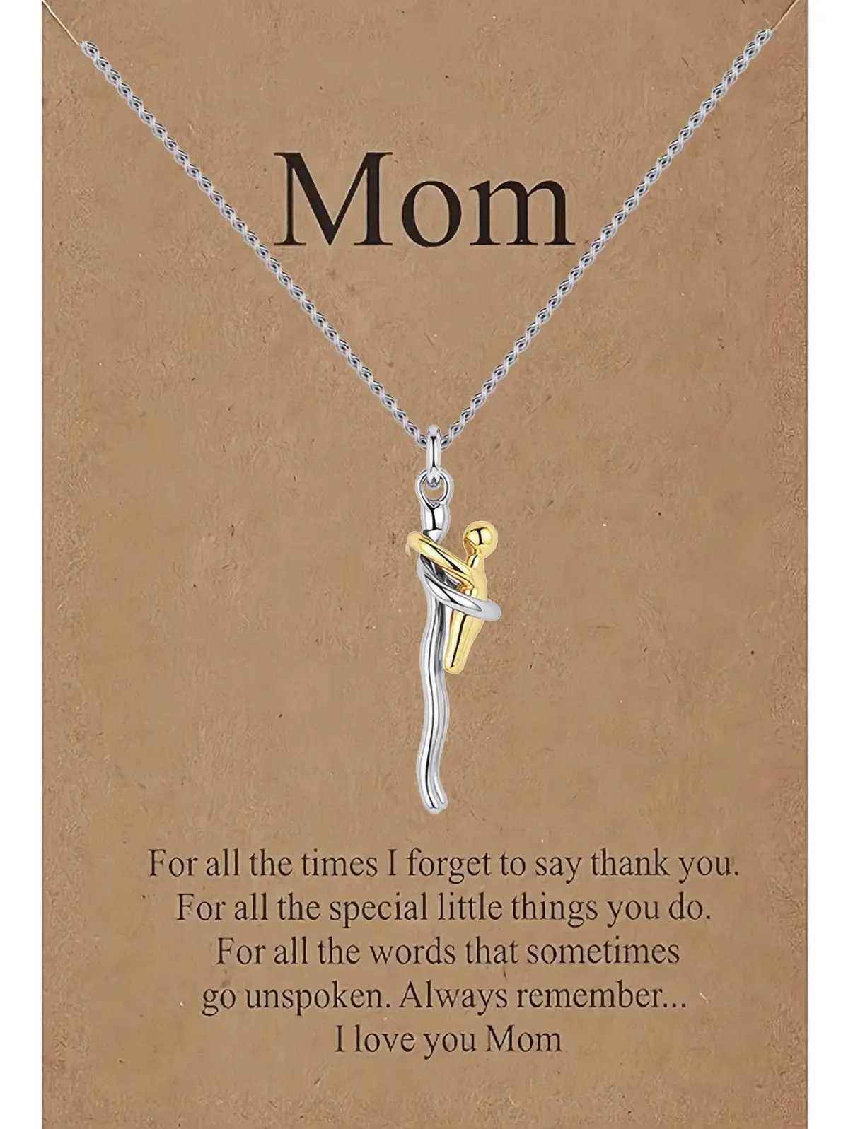 Mom & Child Hug Embrace Two-Tone Pendant Necklace, Silver & Gold Family Keepsake Jewelry, Sentimental Stylish Gift for Birthdays, Parties, and Mother’s Day Special Occasions